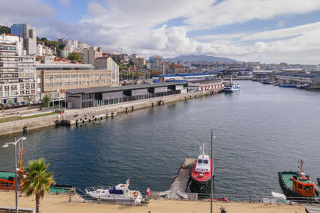 Vigo city in Spain aerial view of part of the port in summerのeditorial素材