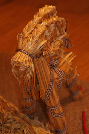 Decor: Straw horse eats oatsの写真素材