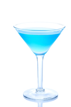 Blue Hawaiian Cocktails with cold vodka, light rum, gin, tequila, blue curacao, lime juice in martini glass isolated on a white background の写真素材