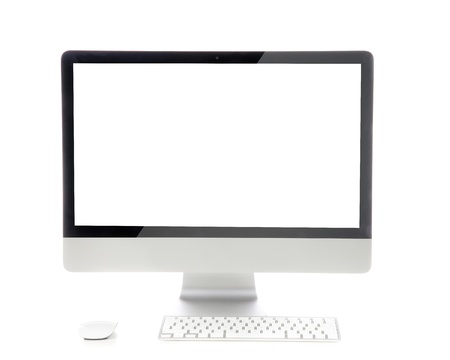 New monitor computer display with keyboard and mouse isolated on a white backgroundの写真素材