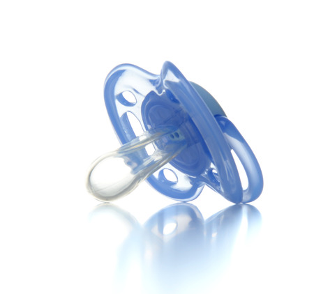 One blue plastic nipple pacifier soother isolated on a white background