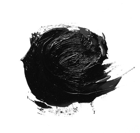 Photo of colorful black brush stroke oil paint isolated on white backgroundの写真素材