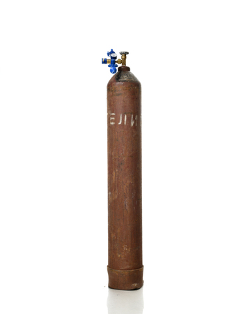 New Standard Helium Tank for Balloon inflation with Economy Regulator Fill Valve for Latex Balloons isolated on white backgroundの写真素材