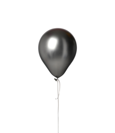 Big silver metallic latex balloon for birthday party isolated on a white backgroundの写真素材