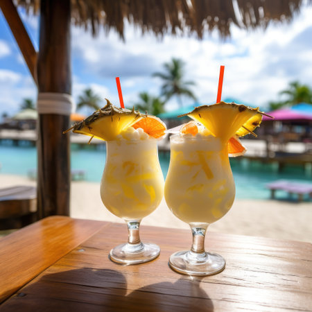 Pina Colada Cocktail on the beach in Maldives.の素材