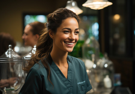 Portrait of a beautiful young female smiling doctor, nurseの素材