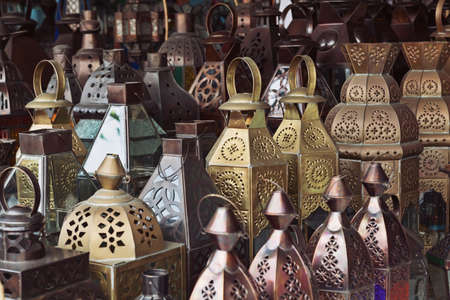 Traditional glass and metal lamps in the shopTraditional glass and metal lampsの写真素材