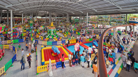 Ho Chi Minh city ( Saigon ), Vietnam - September 02, 2015: Kids zone and playground in children water park and historical theme amusement park Suoi Tien - popular travel destination in south Vietnam.のeditorial素材