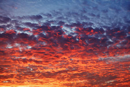Sky sunset in the evening with colorful sunlight, orange and blue clouds. Beautiful majestic nature...
