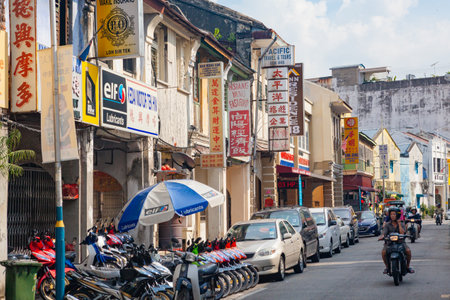 Georgetown, Penang, Malaysia - September 01, 2014: One of the main streets in historical Georgetown, Penang, Malaysiaのeditorial素材