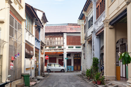 Georgetown, Penang, Malaysia - September 01, 2014: One of the main streets in historical Georgetown, Penang, Malaysiaのeditorial素材