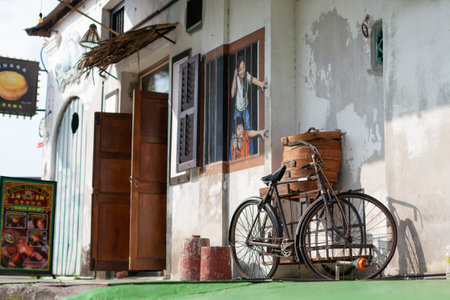 Georgetown, Penang, Malaysia - September 03, 2014: Chinese house at Lebuh Armenia, one of the main streets in historical Georgetown, Penang, Malaysiaのeditorial素材