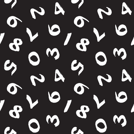 Handwritten numbers on black background. Vector seamless patternのイラスト素材