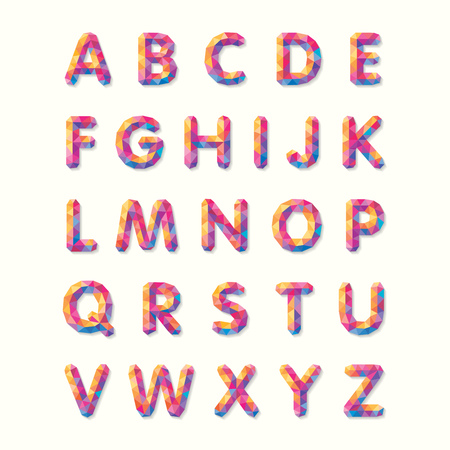 Polygonal alphabet in vector. Colorful mosaic of trianglesのイラスト素材
