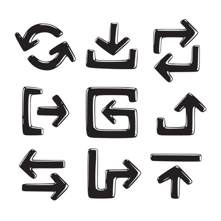 Set of black arrows isolated on white background. Hand drawn vector illustration