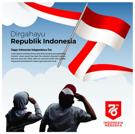 Poster design. Happy Independence Day Republic Of Indonesia. Dirgahayu Kemerdekaan. Indonesia merdeka. (English Translate : Indonesia independence). Vector Template Design Illustrationのイラスト素材
