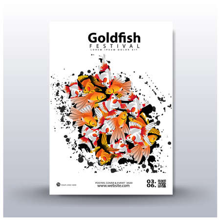 Poster design. Festival of goldfish, with colorful fish background, with photorealistic vector imageのイラスト素材