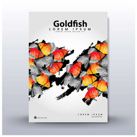 Poster design. Festival of goldfish, with colorful fish background, with photorealistic vector imageのイラスト素材