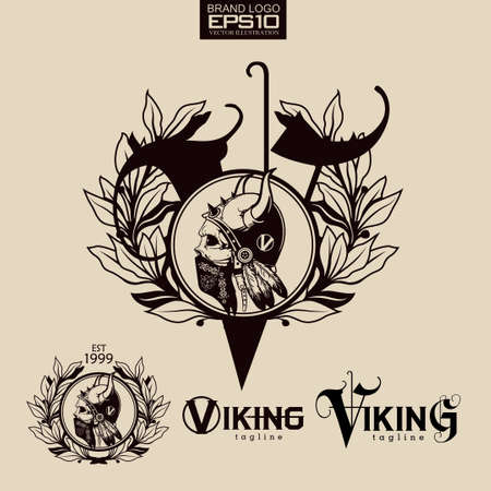 Vector design, viking emblem concept. Viking Head Vector Illustrationのイラスト素材