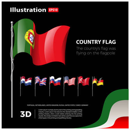 Portugal flag. vector design of flags of countries in the world. 3-dimensionsのイラスト素材