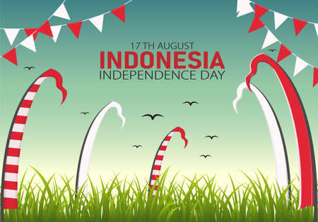 Anniversary Independence Day of the Republic of Indonesia. indonesia merdeka. (English translation: Indonesian independence). Illustration poster Template Designのイラスト素材