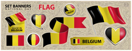 Happy National Day of Belgium. Set of Banners. Flyer designのイラスト素材