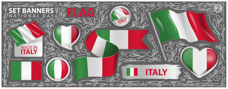 Happy National Day of Italy. Set of Banners. Flyer designのイラスト素材