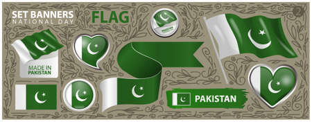 Happy National Day of Pakistan. Set of Banners. Flyer designのイラスト素材