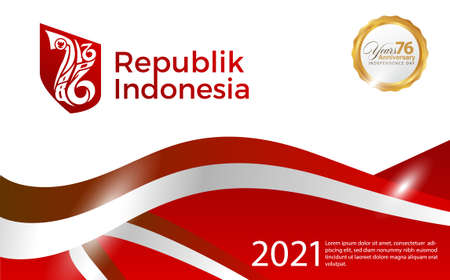 76 Years Of Independence Day Republic Of Indonesia. Dirgahayu Kemerdekaan. (English translation: Indonesian independence). Illustration Logo, Banner, Poster Designのイラスト素材