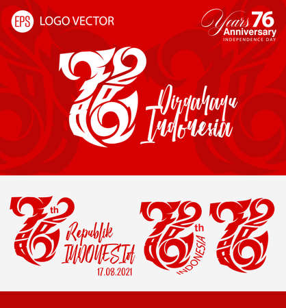 76 Years Of Independence Day Republic Of Indonesia. Dirgahayu Kemerdekaan. (English translation: Indonesian independence). Illustration Logo, Banner, Poster Designのイラスト素材