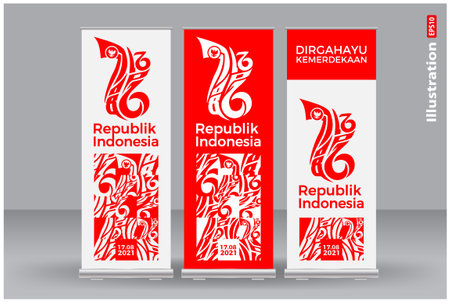 76 Years Of Independence Day Republic Of Indonesia. Dirgahayu Kemerdekaan. (English translation: Indonesian independence). Illustration Logo, Banner, Poster Designのイラスト素材