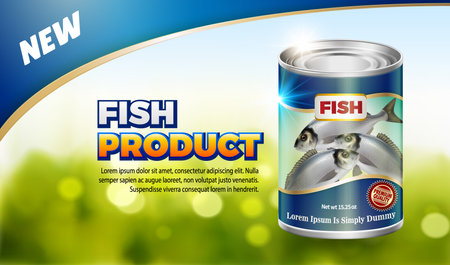 Fish product packaging labels. poster, brochure, food product designのイラスト素材