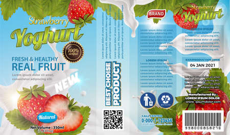 Strawberry product packaging labels. poster, brochure, food product designのイラスト素材