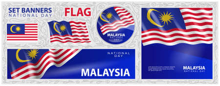 Happy National Day of malaysia. Set of Banners. Flyer design. posterのイラスト素材