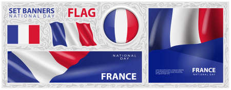 Happy National Day of France. Set of Banners. Flyer design. posterのイラスト素材
