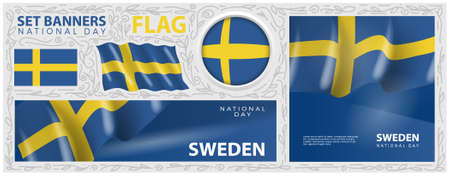 Happy National Day of Sweden. Set of Banners. Flyer design. posterのイラスト素材