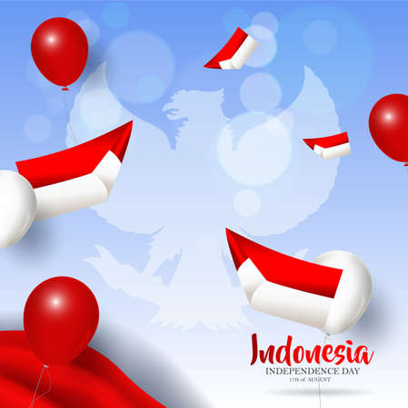 Independence Day of the Republic of Indonesia. Dirgahayu Kemerdekaan. (English translation: Indonesian independence). Illustration Banner Template Design, Posterのイラスト素材