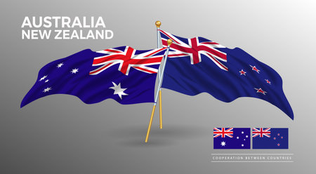 Australia and New Zealand flag poster. realistic country flag style drawingのイラスト素材