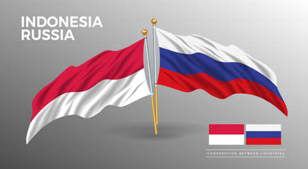 Indonesia and Russia flag poster. realistic country flag style drawingのイラスト素材