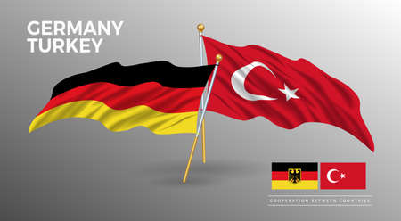 Germany and Turkey flag poster. realistic country flag style drawingのイラスト素材