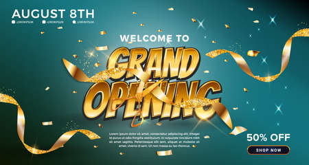 Poster design. Grand opening shop, colorful display illustrationのイラスト素材