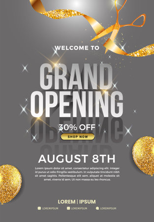 Poster design. Grand opening shop, colorful display illustrationのイラスト素材