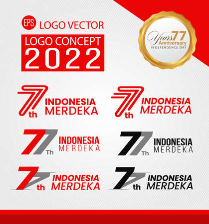 77 years,  Anniversary Independence Day of the Republic of Indonesia. indonesia merdeka. (English translation: Indonesian independence). Logo Concept Design Illustrationのイラスト素材