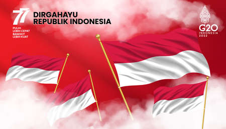 77th Indonesia. Independence Day of the Republic Indonesia. Dirgahayu Indonesia. (English translation: Indonesian independence). Illustration Poster Template Designのイラスト素材