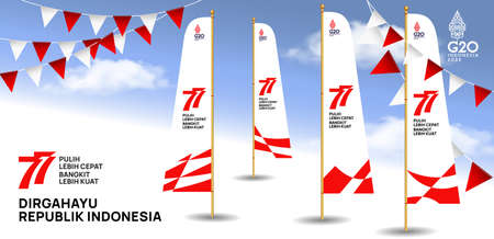 77th Indonesia. Independence Day of the Republic Indonesia. Dirgahayu Indonesia. (English translation: Indonesian independence). Illustration Poster Template Designのイラスト素材
