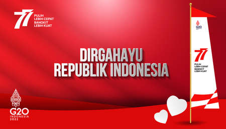 77th Indonesia. Independence Day of the Republic Indonesia. Dirgahayu Indonesia. (English translation: Indonesian independence). Illustration Poster Template Designのイラスト素材