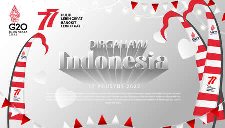 77th Indonesia. Independence Day of the Republic Indonesia. Dirgahayu Indonesia. (English translation: Indonesian independence). Illustration Poster Template Designのイラスト素材