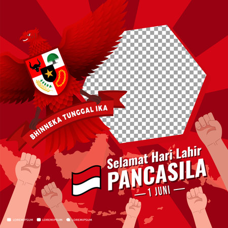 Pancasila Birth Day. Happy Pancasila Day photo frame template.のイラスト素材