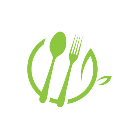 Green heeathy food with Spoon , Fork Logoのイラスト素材