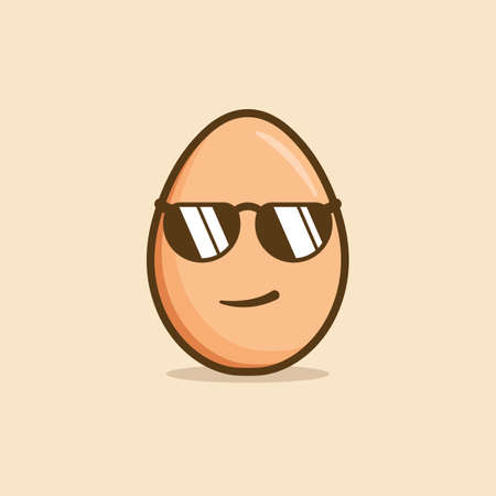 Cartoon Egg with glasses . Vector illustration of cute egg with smiling expression. Cute egg mascot designのイラスト素材